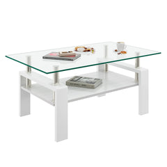 Rectangle Coffee Table, Tempered Glass Tabletop with MDF Layer, Modern Table for Living Room , Transparent Glass