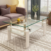 Rectangle Coffee Table, Tempered Glass Tabletop with MDF Layer, Modern Table for Living Room , Transparent Glass