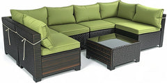 Cushion Covers for 7 Pcs (6-Seaters) Wicker Rattan Sectional Sofa, 14Pack Cushion Slipcovers Set Seat and Back,Outdoor Cushion Slipcover with Zipper, Khaki(Only Cover) Green