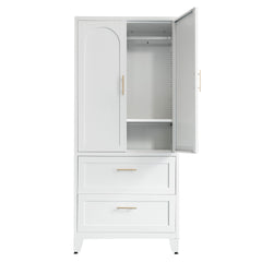 71" Tall Metal Wardrobe Cabinet with 2 Drawers and Hanging Rod, 2 Doors Wardrobe Closet with Shelf for Bedroom, Office, Laundry Room,Entryway ,Foyer,Guesthouse (White)