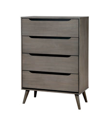 Modern Mid-Century Style 1pc Chest Round Tapered Legs Four Drawers Recessed Handle Gray Finish