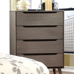 Modern Mid-Century Style 1pc Chest Round Tapered Legs Four Drawers Recessed Handle Gray Finish
