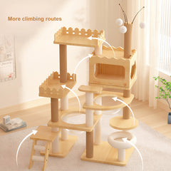 66.9" Modern Cat Tower, Wood Cat Tree Tower for Indoor Cats, Cat Treewith Sisal-Covered Scratching Posts and Top Perch, Cat Condo with Acrylic Hammock for Multi-Cat Households