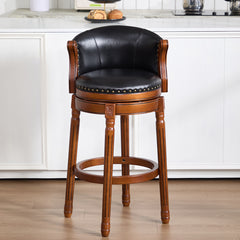 Cow top Leather Wooden Bar Stools, 360 Degree Swivel Bar Chair with Backs,Bar height Couner Height Barstools for Home Kitchen Dining Room and Bar Room(black 1pc)