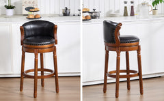 Cow top Leather Wooden Bar Stools, 360 Degree Swivel Bar Chair with Backs,Bar height Couner Height Barstools for Home Kitchen Dining Room and Bar Room(black 1pc)