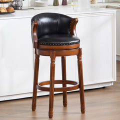 Cow top Leather Wooden Bar Stools, 360 Degree Swivel Bar Chair with Backs,Bar height Couner Height Barstools for Home Kitchen Dining Room and Bar Room(black 1pc)