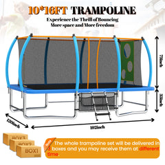10X16FT Outdoor Square Trampolines for Kids Adults Long Rectangular Tumbling Trampoline