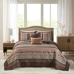5 Piece Reversible Jacquard Bedspread Set Red Queen