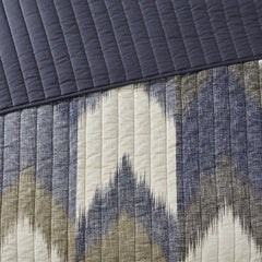 3 Piece Printed Cotton Quilt Set Navy Full/Queen