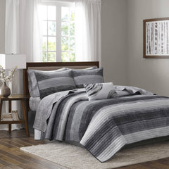 6-Piece Twin 6 Piece Quilt Set with Cotton Bed Sheets,Black