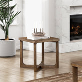 1pc Modern End Table Square Tabletop Light Brown Finish X-Base Wooden Living Room Furniture