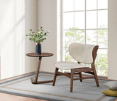 Mid-Century Modern Wingback Chair With Side Table Solid Wood Structure Walnut / Beige