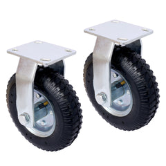 2PCS 8IN CASTER pneumatic tire rigrid, Caster Wheel, Rigid Plate, Steel Hub with Ball Bearings, 5/8-Inch Bore Centered Axle -black