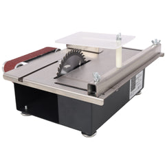 Mini Table Saw,Belt Sander, stainless steel top,4pcs Blades,10pcs Sanding Blet,7 Gear Adjustable 0-90° Angle, Available for Wood/PCB/Acrylic/Plastic,DIY Model Crafts Cutting Tool