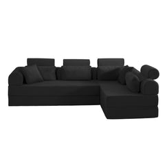 L shape Modular Sectional Sofa, Compressed Sectional Sofa Modern Minimalist Style Corduroy Couch,Unfold into a bed, Bedroom, Comfy Compressed Sofa Couch Space-Efficient Design(black)