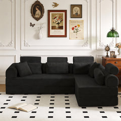 L shape Modular Sectional Sofa, Compressed Sectional Sofa Modern Minimalist Style Corduroy Couch,Unfold into a bed, Bedroom, Comfy Compressed Sofa Couch Space-Efficient Design(black)
