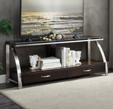 1pc Modern Design TV Stand Glass Top Stainless Steel Frame Living Room Furniture, TV Console Table