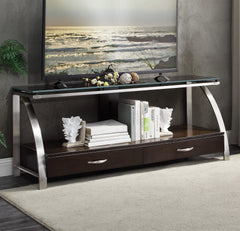 1pc Modern Design TV Stand Glass Top Stainless Steel Frame Living Room Furniture, TV Console Table