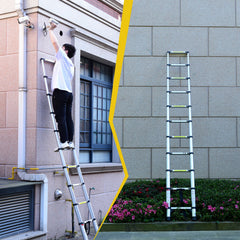 4.1-meter telescopic ladder, aluminum telescopic ladder, non slip feet, maximum capacity of 300 pounds, foldable ladder with hooks, suitable for RV or outdoor work