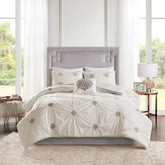 King/Cal King 4 Piece Embroidered Cotton Reversible Duvet Cover Set