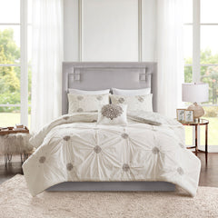 King/Cal King 4 Piece Embroidered Cotton Reversible Duvet Cover Set