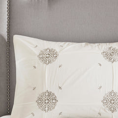 Full/Queen 4 Piece Embroidered Cotton Reversible Duvet Cover Set