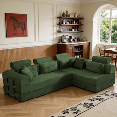 L shape Modular Sectional Sofa, Compressed Sectional Sofa Modern Minimalist Style Corduroy Couch,Unfold into a bed, Bedroom, Comfy Compressed Sofa Couch Space-Efficient Design(Green)