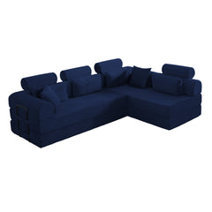 L shape Modular Sectional Sofa, Compressed Sectional Sofa Modern Minimalist Style Corduroy Couch,Unfold into a bed, Bedroom, Comfy Compressed Sofa Couch Space-Efficient Design(Blue)