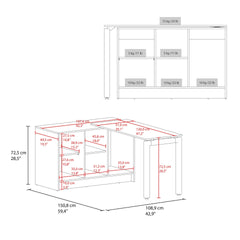 Alfie Rotable Desk 72-Inch Wide or Compact, Adjustable Workstation In Two Directions with Storage Compartments, For Home Office or Studio, White