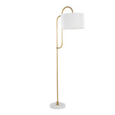 Leslie 63" Metal Floor Lamp in White Marble and Gold Metal with White Linen Shade