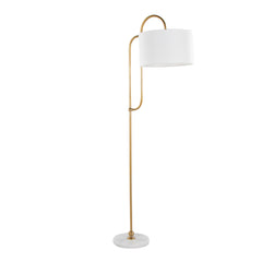 Leslie 63" Metal Floor Lamp in White Marble and Gold Metal with White Linen Shade