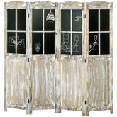 HOMCOM 4 Panel Room Divider, 5.6' Tall Farmhouse Style Folding Indoor Portable Wood Privacy Screen with Black Boards, Hinged Freestanding Partition Wall Dividers for Home Office, Natural