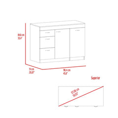 Grecia Kitchen Base Cabinet,Three Drawers, Two Internal Shelves -White / Dark Walnut