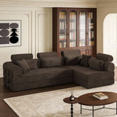 L shape Modular Sectional Sofa, Compressed Sectional Sofa Modern Minimalist Style Corduroy Couch,Unfold into a bed, Bedroom, Comfy Compressed Sofa Couch Space-Efficient Design(Brown)