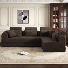 L shape Modular Sectional Sofa, Compressed Sectional Sofa Modern Minimalist Style Corduroy Couch,Unfold into a bed, Bedroom, Comfy Compressed Sofa Couch Space-Efficient Design(Brown)