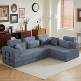 L shape Modular Sectional Sofa, Compressed Sectional Sofa Modern Minimalist Style Corduroy Couch,Unfold into a bed, Bedroom, Comfy Compressed Sofa Couch Space-Efficient Design(Dark Gray)