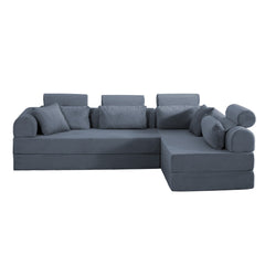 L shape Modular Sectional Sofa, Compressed Sectional Sofa Modern Minimalist Style Corduroy Couch,Unfold into a bed, Bedroom, Comfy Compressed Sofa Couch Space-Efficient Design(Dark Gray)