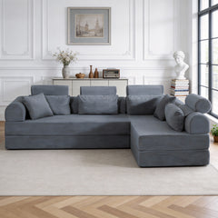 L shape Modular Sectional Sofa, Compressed Sectional Sofa Modern Minimalist Style Corduroy Couch,Unfold into a bed, Bedroom, Comfy Compressed Sofa Couch Space-Efficient Design(Dark Gray)