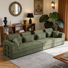 L shape Modular Sectional Sofa, Compressed Sectional Sofa Modern Minimalist Style Corduroy Couch,Unfold into a bed, Bedroom, Comfy Compressed Sofa Couch Space-Efficient Design(Grayish Green)