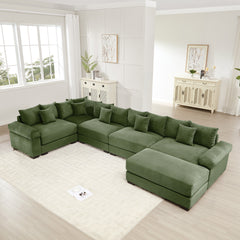 Oversized Cloud Modular Sectional Couch,Convertible Sectional Couches,Extra-Wide Armrests With An Ottoman,Premium Corduroy Fabric,Ergonomic Design, Easy Assembly, For Living Rooms Study,Green
