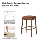 Counter Height Backless Brown Faux Leather Bar Stool – Comfortable Padded Seat with Sturdy Metal Legs & Footrest, Stylish Seating for Kitchen Island, Pub & Dining Counter,2 Sets