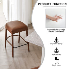 Counter Height Backless Brown Faux Leather Bar Stool – Comfortable Padded Seat with Sturdy Metal Legs & Footrest, Stylish Seating for Kitchen Island, Pub & Dining Counter,2 Sets