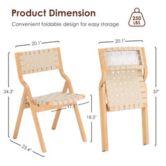 Wood Folding Chairs, Foldable Chairs Wooden Indoor Stackable Dining Chairs for Kitchen & Dining Room Chair Woven Seat & Webbing Back, Dining Chair Set of 2