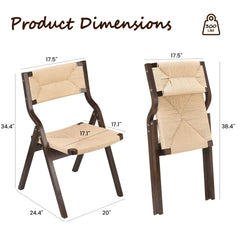 Wood Folding Chairs, Foldable Chairs Wooden Indoor Stackable Dining Chairs for Kitchen & Dining Room Chair Woven Seat & Webbing Back, Dining Chair Set of 2
