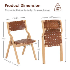 Wood Folding Chairs, Foldable Chairs Wooden Indoor Stackable Dining Chairs for Kitchen & Dining Room Chair Woven Seat & Webbing Back, Dining Chair Set of 2