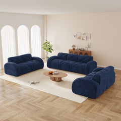 3 Piece Sofa Set Oversized Sofa Comfy Sofa Couch, 2 Pieces of 2 Seater and 1 Piece of 3 Seater Sofa for Living Room,Soft Velvet Fabric,32D High Density Sponge Bottom,No Assembly Required,Blue