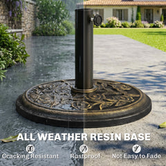 Outsunny 18" 20 lbs Round Resin Umbrella Base Stand Market Parasol Holder with Decorative Rose Floral Pattern & Easy Setup, for Φ1.5", Φ1.89" Pole, for Lawn, Deck, Backyard, Garden, Bronze