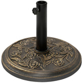 Outsunny 18" 20 lbs Round Resin Umbrella Base Stand Market Parasol Holder with Decorative Rose Floral Pattern & Easy Setup, for Φ1.5", Φ1.89" Pole, for Lawn, Deck, Backyard, Garden, Bronze