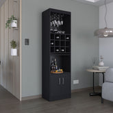 Kevil 71-Inch Tall Bar Cabinet 5-Tier Modern Bar Cabinet with Glass Holder Stemware Rack, Wine Cabinet, Liquor Cabinet, 12 Bottle Cubbies, 5 Shelves, and Pull Out Tray