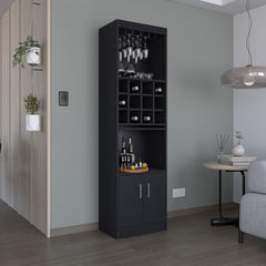 Kevil 71-Inch Tall Bar Cabinet 5-Tier Modern Bar Cabinet with Glass Holder Stemware Rack, Wine Cabinet, Liquor Cabinet, 12 Bottle Cubbies, 5 Shelves, and Pull Out Tray